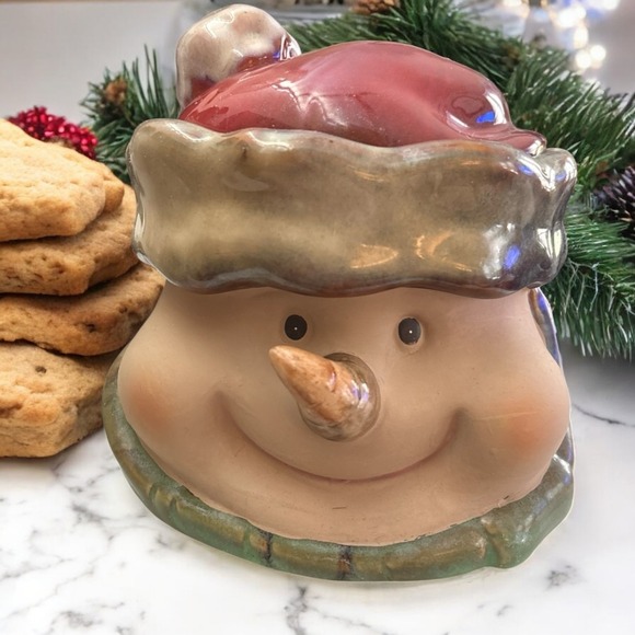 Kirkland's Potter's Garden II Ceramic Snowman Head Cookie Jar - Picture 1 of 7